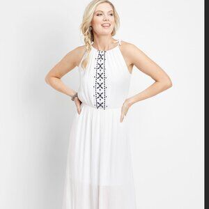 White Tiered Ruffled Maxi Sundress with Halter Neckline